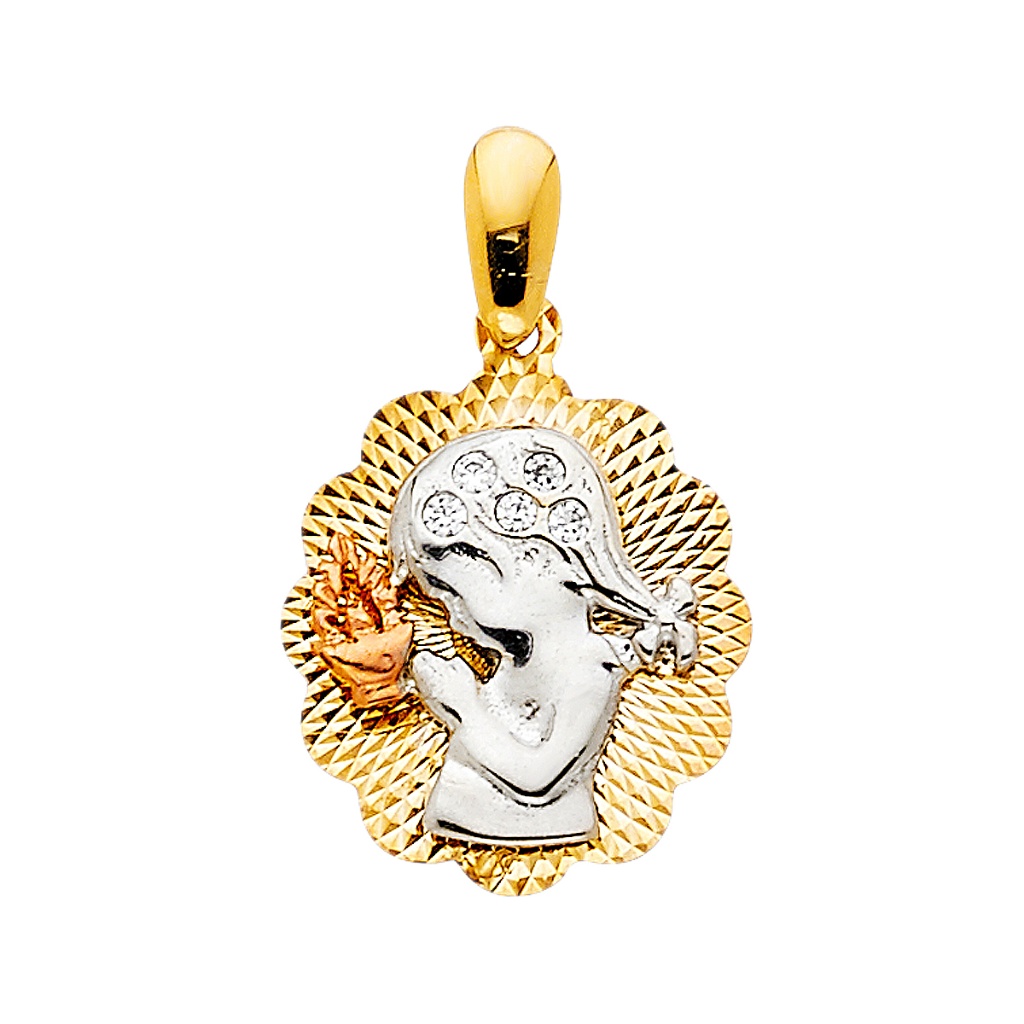 14k Tri Color Cz Religious Praying Girl Pendant 420$